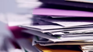 A pile of documents stacked on a table